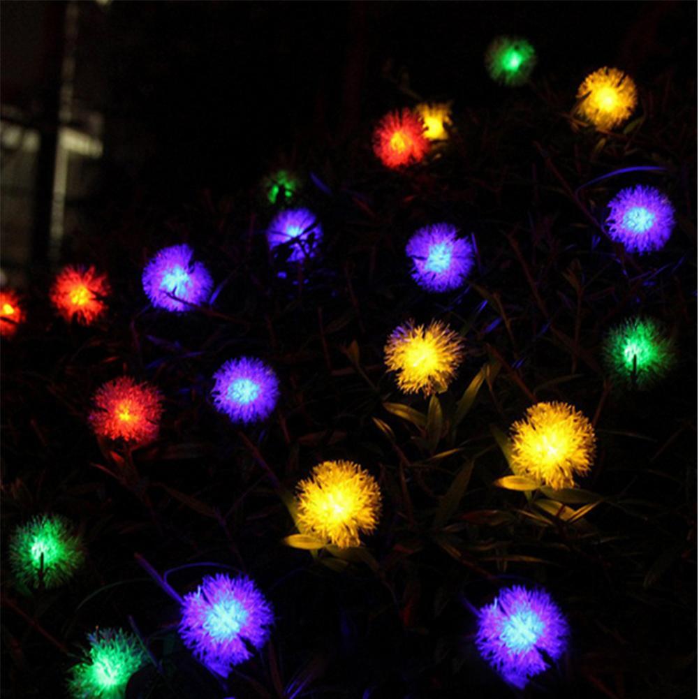 Christmas Solar String Lamp 20LED Fur Ball Style Light String Garden Yard Decoration Color Lights