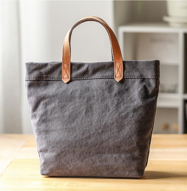 IOKI HAMPU Canvas and Genuine Leather Tote Bag, Lunch Bag, Shoulder Bag, Slightly Water-Repellent, 2-Way Canvas (Navy Blue)