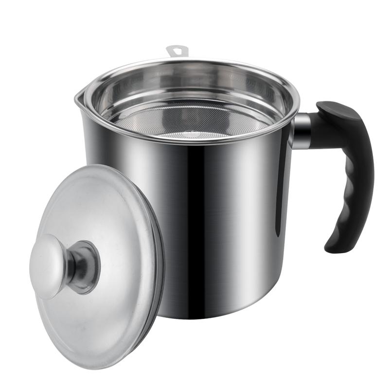 ABBP-Bacon Grease Container With Strainer 48 Oz Stainless Steel Oil Container Oil Can With Lid Easy Grip Handle Oil Can