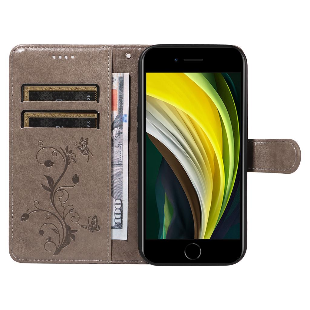 For iPhone 6/6s/7/8/SE (2020)/SE (2022) PU Leather Cases Flower Pattern Wallet Stand Phone Cover with Strap