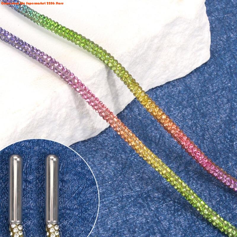 2Pcs Rhinestones Shoelaces 140cm Glitter Round Laces Shining Crystal Shoe Lace Strings Drawstring Cords Replacement