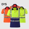 Gut sichtbares Sicherheits-T-Shirt mit Reversknopf und reflektierendem Band. Schnelltrocknendes, atmungsaktives Arbeitskleidungs-Sicherheitsoberteil für Bauarbeiter
