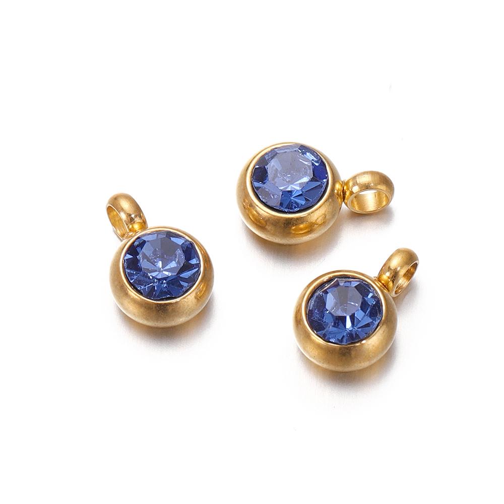 10Pcs 6mm Stainless Steel Birthstone Necklace Pendant Jewelry Making Rhinestone Charms For Women Earrings DIY Accessories Gift