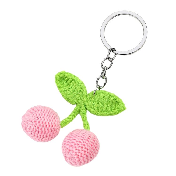 Unique Cherry Charm Pendant Sturdy Yarn Ornament Handmade Knitted Designs Accessory for Keychains and Personalize Gifts