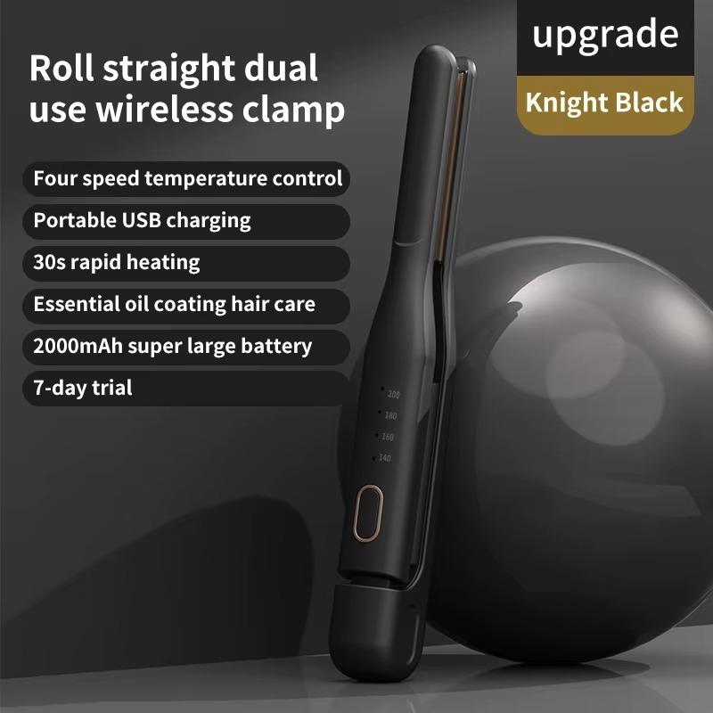 USB Rechargeable Wireless Mini Hair Straightener, Ceramic Ionic LED Temp Flat Iron for Short Hair Edge Straightening Curling чёрный