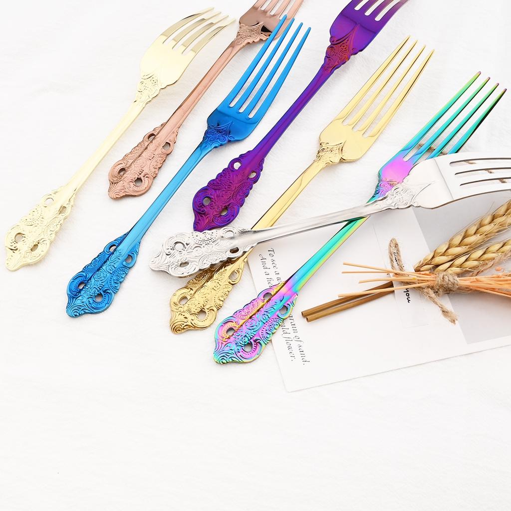 4Pcs Colorful Dinner Fork Stainless Steel Dinnerware Cake Fork Cutlery Fruit Salad Fork Dessert Fork Flatware Set