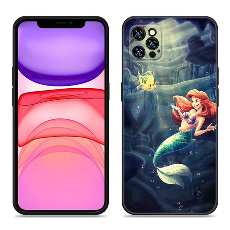 The Little M-Mermaid Phone Case For Apple iPhone 12 13 Mini 11 14 15 Pro Max 7 8 Plus X XR XS SE 2020 2022 Black Silicone Case