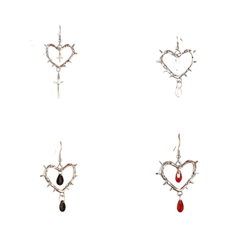 1 Pair Of Retro Gothic Style Thorn Heart Design Earrings, Heart-Shaped Earrings With Spikes, Neutral Earrings Holiday Party Gift
