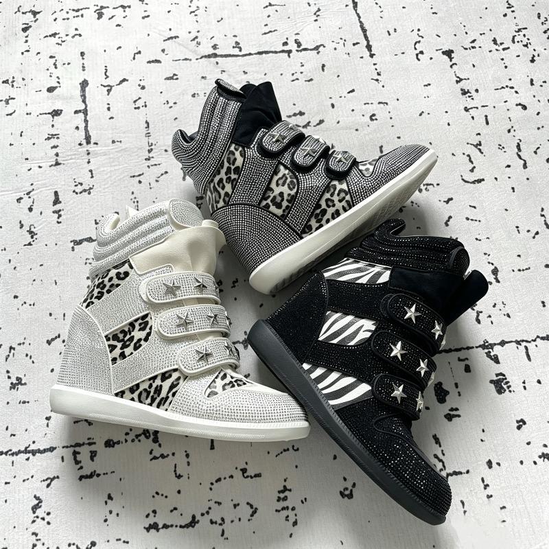 High Hidden Wedge Sneakers Rhinestone Star Studded Sole Casual Shoes Street Fashion Women Party