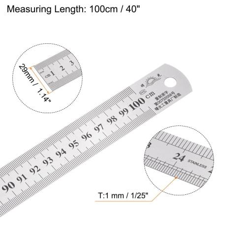 uxcell Stainless Steel Ruler, Straight Edge Measuring Tool for Woodworking, Painting, and Crafts, 1m Long X 1mm Thick X 29mm Wide, Silver Tone