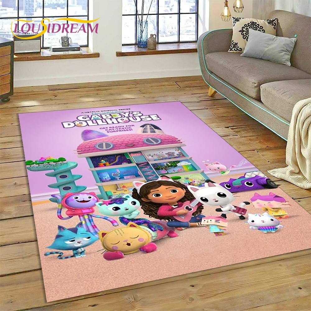 Cartoon Cute Gabbys Dollhouse Girl Rug Carpet for Living Room Bedroom Home Decor,Non-slip Decoration for Sofa Doormat Gifts Kid