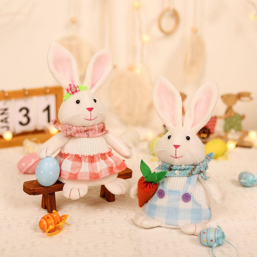 Holding Carrot Easter Rabbit Ornaments Plush Cartoon Rabbit Doll  Festival Decoration