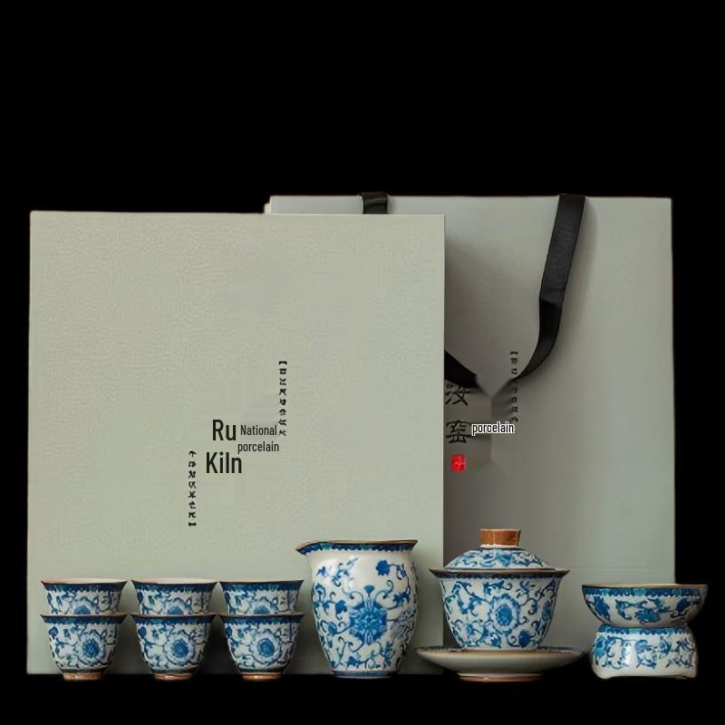Tao Ding Xuan Ru Kiln Blue & White Porcelain 10-Piece Tea Set