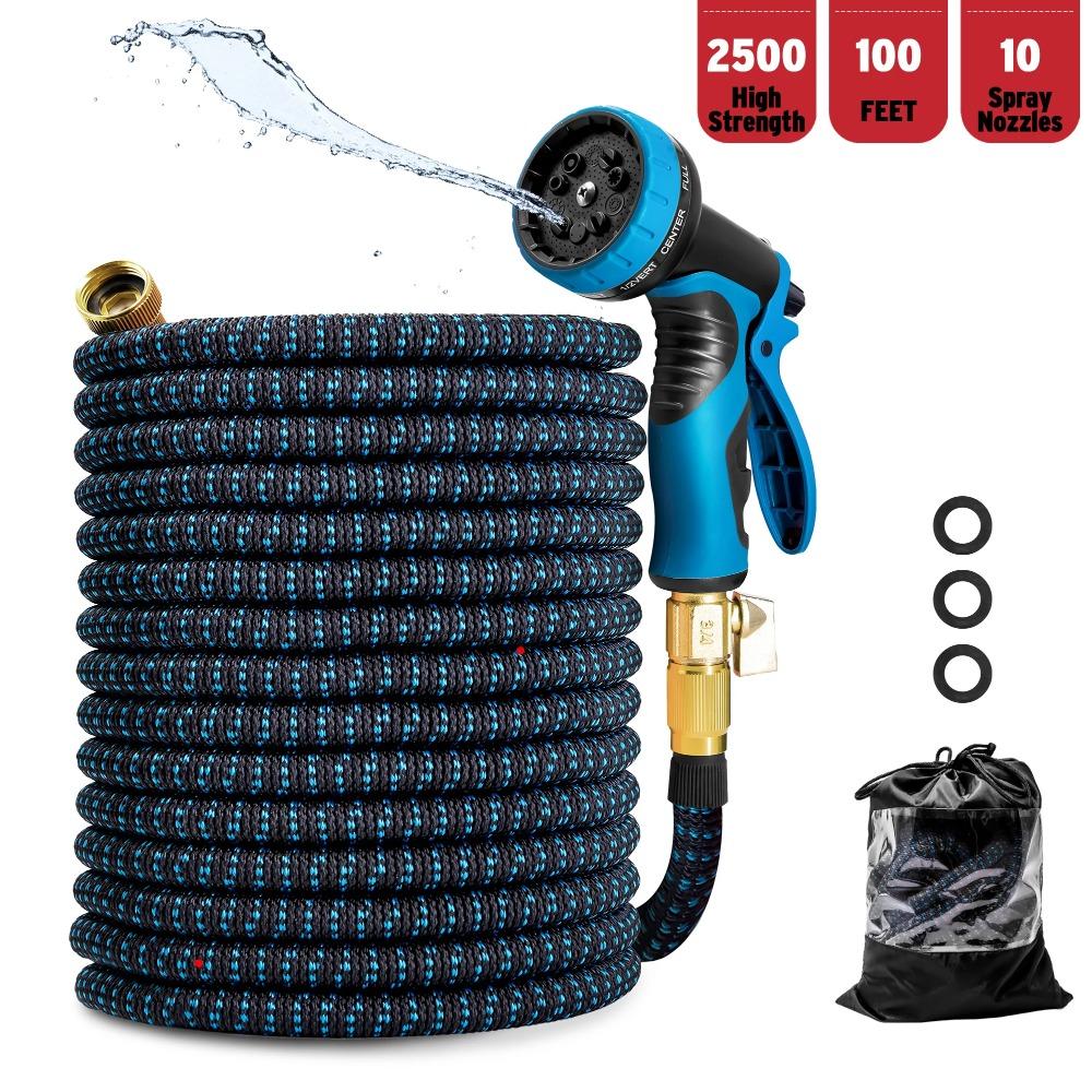 100ft Expandable Flexible Garden Water Hose, 10 Spray Nozzle, Outdoor, Yard, Car Wash