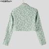INCERUN Men Lapel Neck Long Sleeve One Button Flowers Texture Cropped Blazer Coats