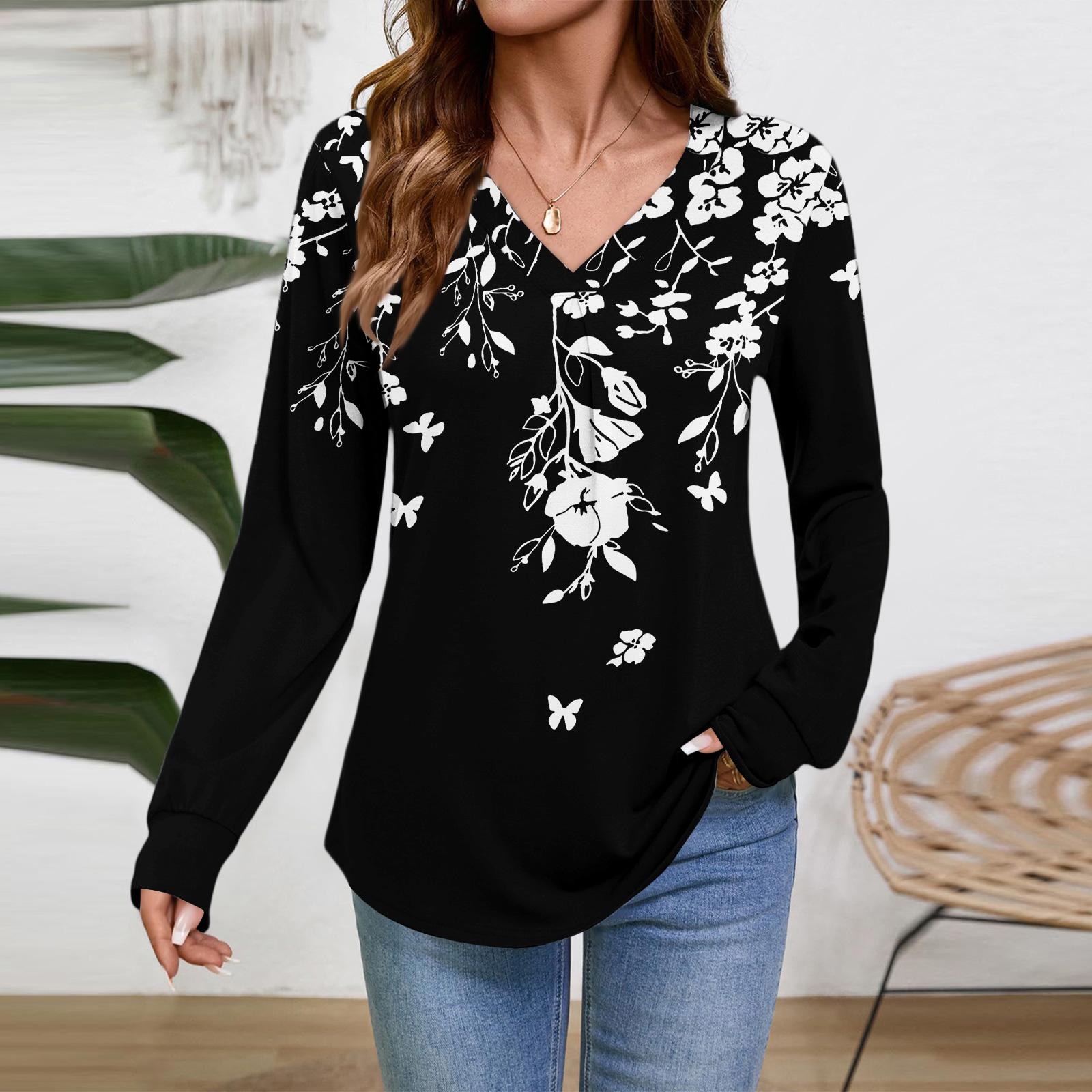 

Женские топы с длинным рукавом, нарядные повседневные футболки с V-образным вырезом, базовые футболки, одежда для отпуска, осенняя модная одежда L