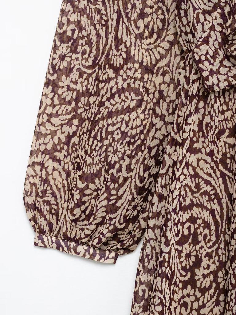 2025 Spring Women's European & American Style Layered Print Midi Dress