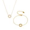 Qiong Yao European Style 18K Gold-Plated Full Diamond Double Ring Necklace & Bracelet Set in High-End Stainless Steel