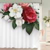 1Pcs Elegant Rose Flower Printed Fabric Waterproof Shower Curtain, Romantic and Fashionable Rose Bathroom Decoration, with Hooks