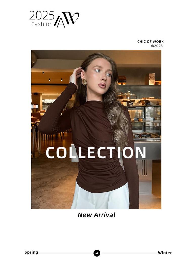 2025 Autumn European & American Slimming Ruched Long-Sleeve Shirt for Women