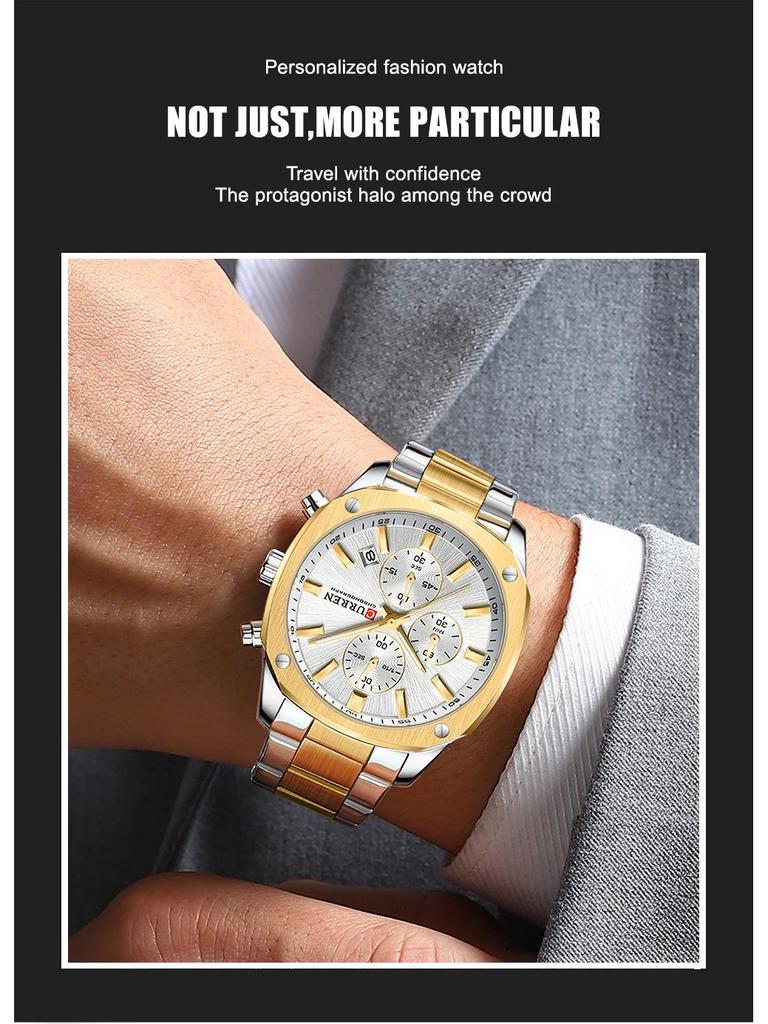 CURREN 8490 Men's Square Multifunctional Waterproof Wristwatch with Calendar Feature