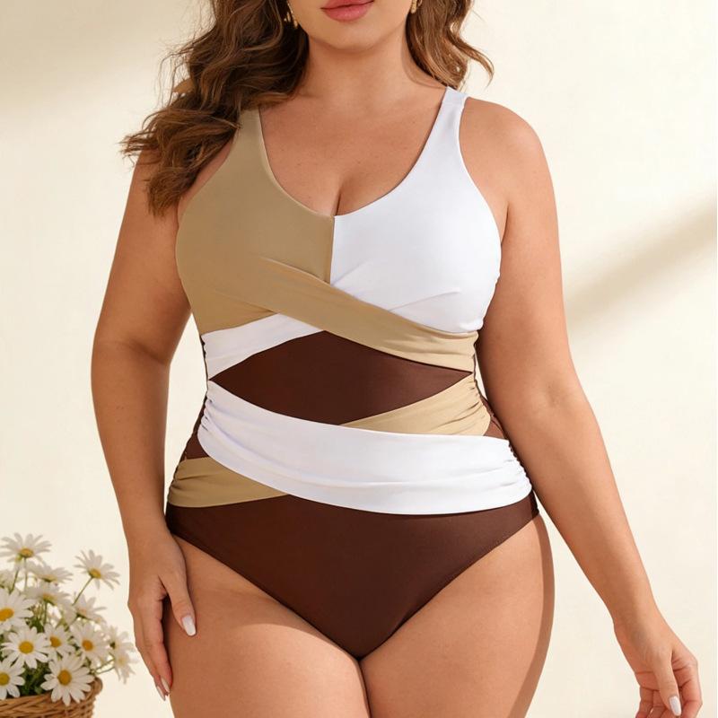 Women s Plus Size Color Block One Piece Swimsuit, Crisscross Tummy Control Bathing Suit 0XL