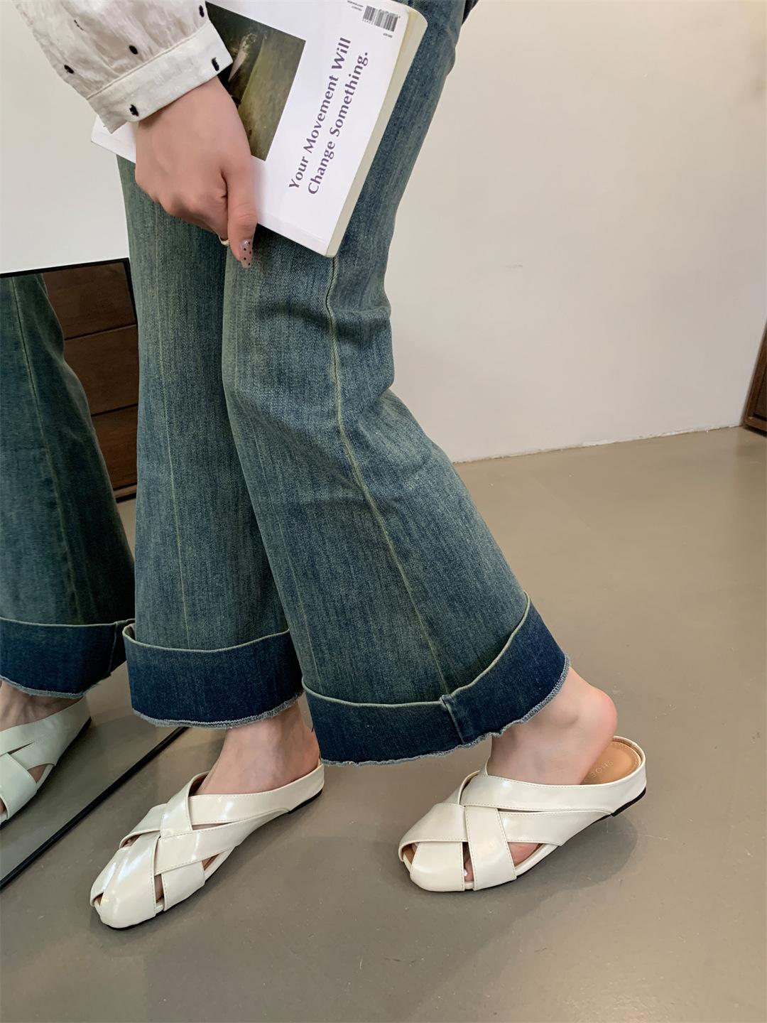 

Internet celebrity model 2025 spring and summer 5CM height increase silver cross belt hollow bag head drag single shoes slippers 39