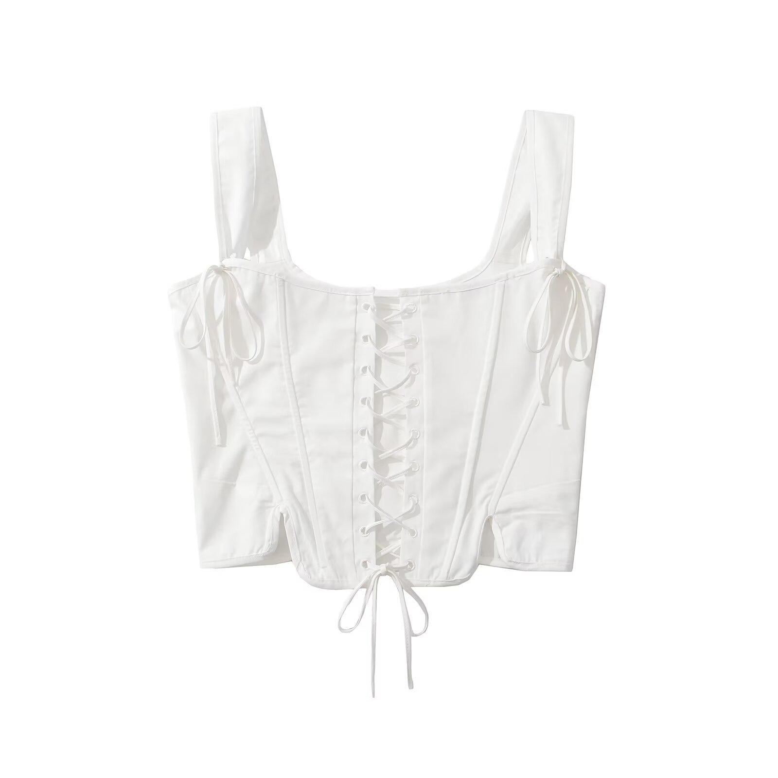 

Весна 2025 Женский Европейский и Американский Стиль Универсальный Топ-Жилет на Завязках Small белый