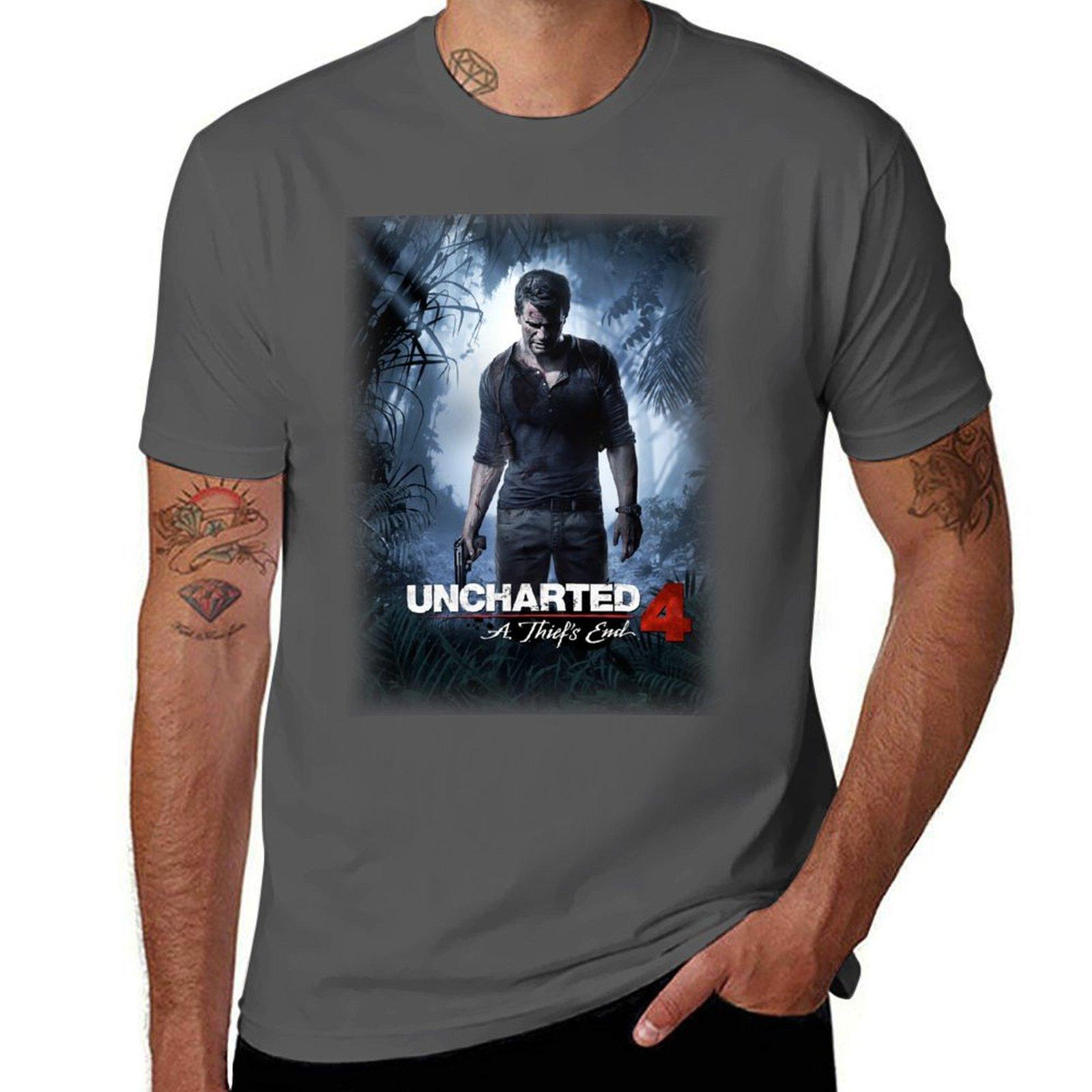 Футболка Uncharted 4 Футболка черная хлопковая футболка однотонная для мужчины упаковка хлопковая футболка 100% мужская футболка дизайнерская 4XL