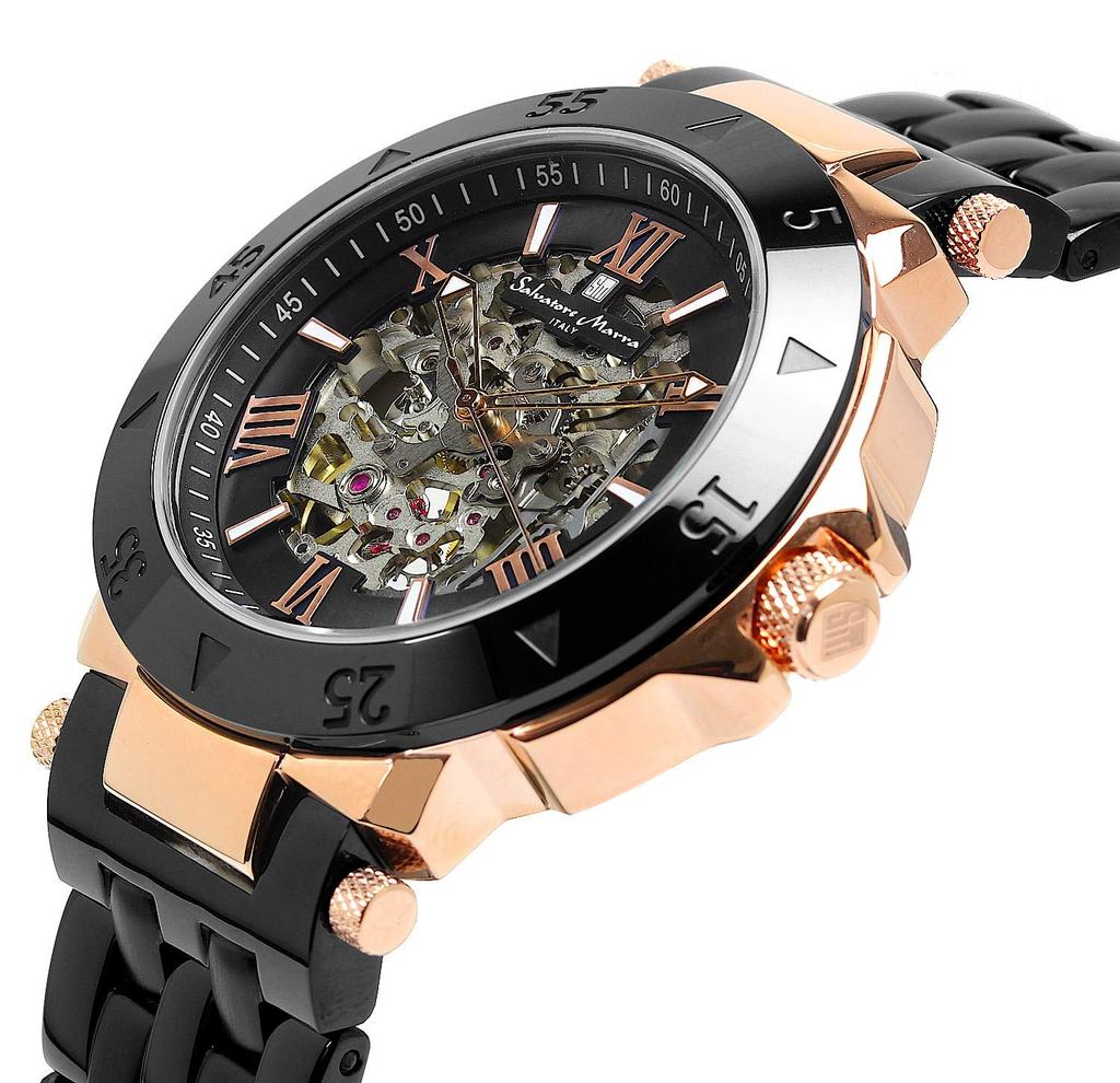Salvatore Marra Automatic Skeleton for Business and Formal Wear Men's Watch, Black,
