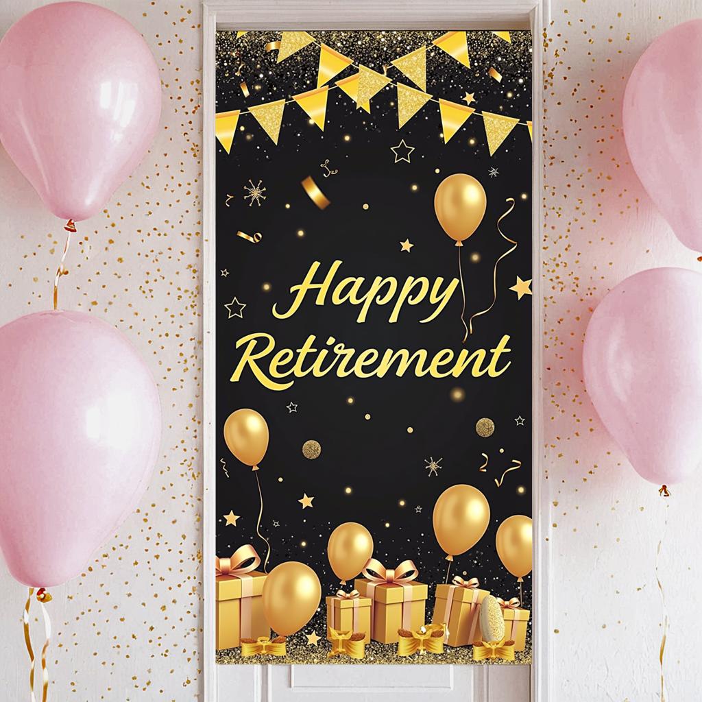 Retirement Party Banner Gift Box Design Party Decoration Polyester Material Party Backdrop for Photo Shoot Indoor Celebration