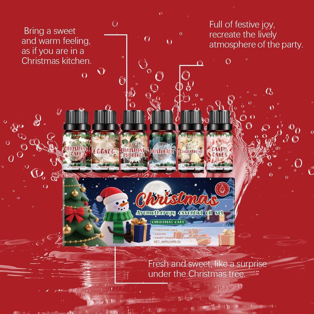 6 Pcs Christmas Fragrance Oils Set for Aromatherapy Diffuser Soap Candle Making Holiday Home Spa Car Office Decor Xmas Gifts