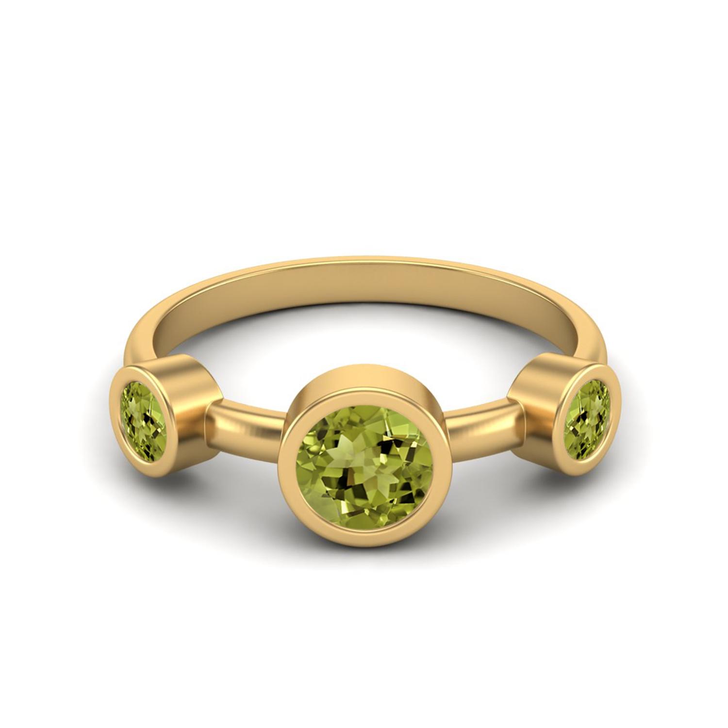 4mm Round Peridot 925 Sterling Silver Gold Vermeil Three Stone Women Promise Ring 7