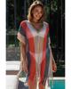 Azura Exchange Striped Tassel Crochet V Neck Beach Cover Up