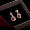 Vintage Zircon Red Court Style 925 Silver Earrings with 14K Gold Plating