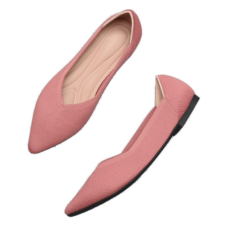 Spring and Autumn Flying Single Shoes Doudou 40 Flat Bottom 41 Large Size Women's Shoes Soft Sole Knitted Points 43