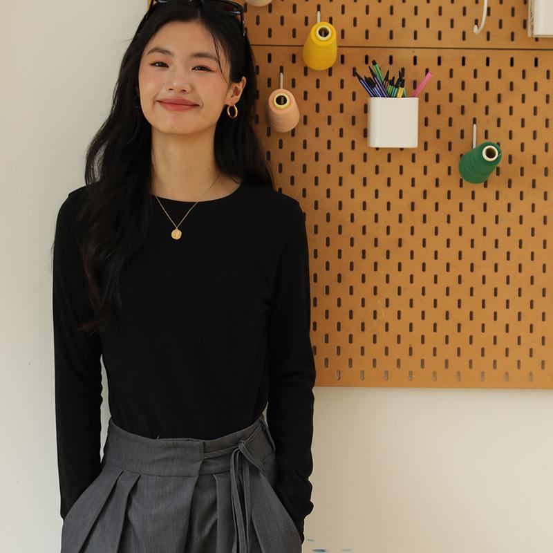 

Autumn Winter Base Layer Shirt Women Round Neck Long Sleeve T Shirt Slim Fit Semi High Neck Casual Knit Top One Size