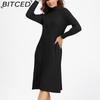 BITCED Women's Autumn Winter Plain Knitted Turtleneck Long Sleeve High Waist Sweater Dress