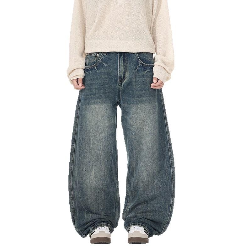 Autumn American Scimitar Jeans Men's Wash Retro Loose Wide-leg Trousers