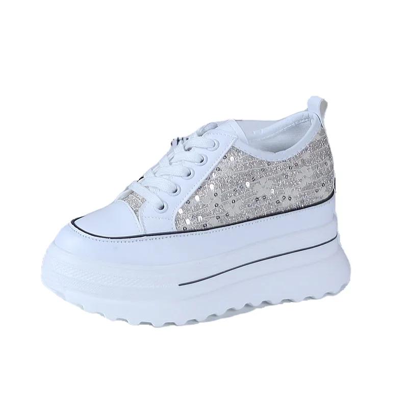 Fashion Women Sneakers Casual Platform Trainers White Shoes 8CM Heels Autumn Wedges Breathable Woman Height Increasing Shoes