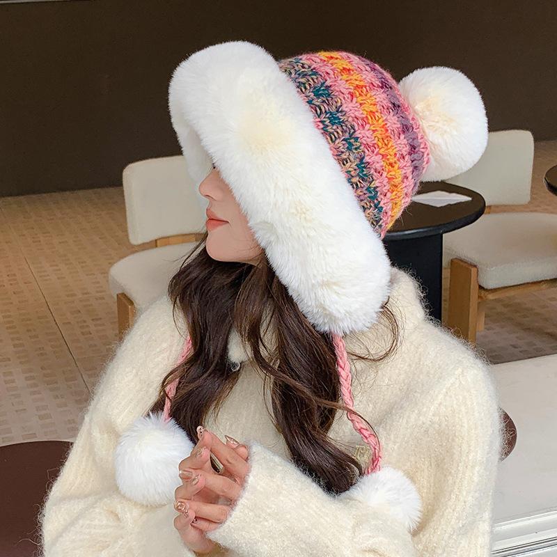 Women's Autumn and Winter Wool Knitted Hat Plush Thickened Warm Windproof Hat Northeast Cold Ear Protection Hat