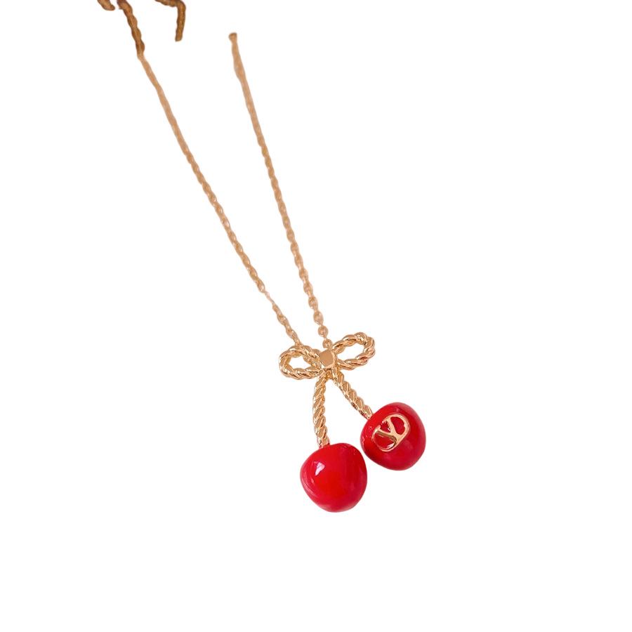 Red Cherry Pendant Earrings & Necklace Set: Stylish Minimalist Jewelry