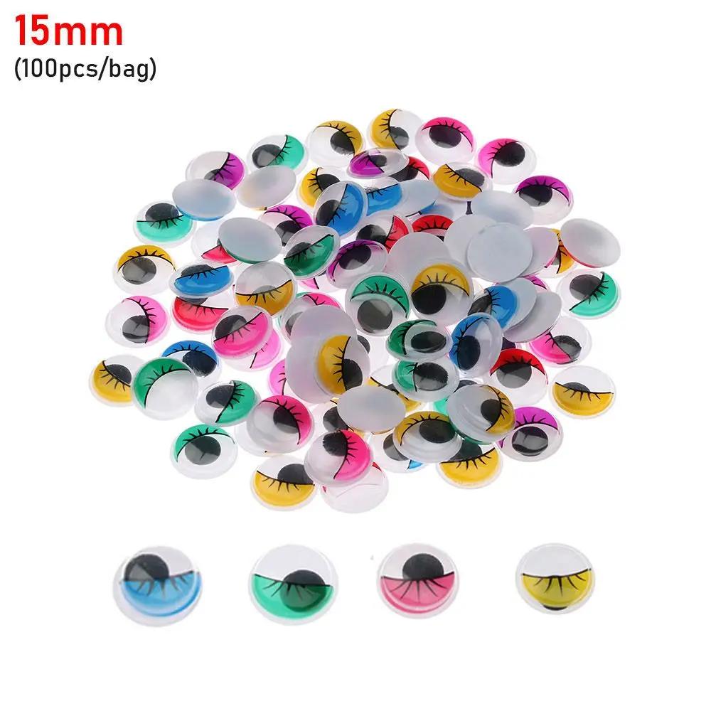 100Pcs/Bag 7/8/10/12/15/18/20MM Colorful Round Wiggling Moving Eyes Plush Panda Eye 3D Dolls Accessories DIY Dolls Materials