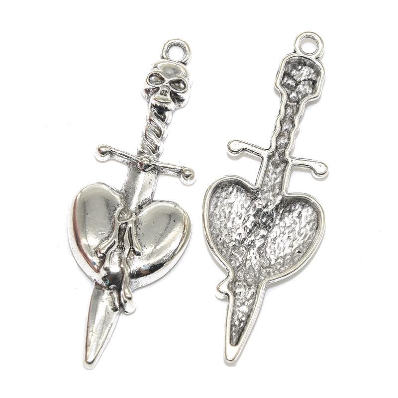 Halloween Gothic Skull Sword Heart Pendant - DIY Jewelry Accessory