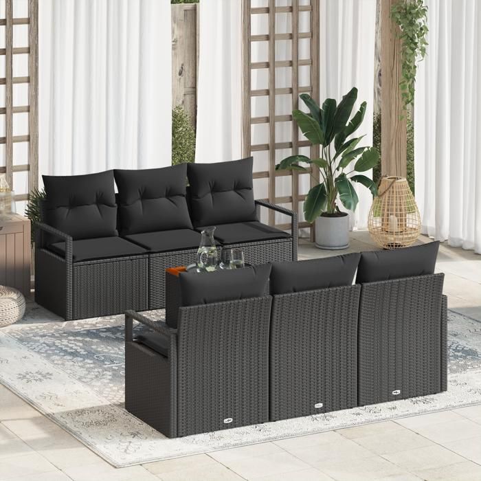 Ensemble de canapé de jardin de 7 pièces vidaXL avec coussins noirs en poly rotin acacia, Canapé de jardin 2 places vidaXL 3356322