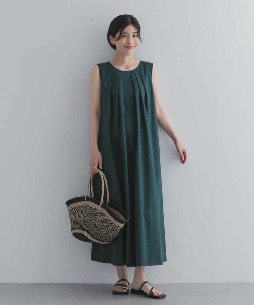 Research Sleeveless Dress with Front Tucks Green Free Size [Urban Doors] Women's DR26230-2060805