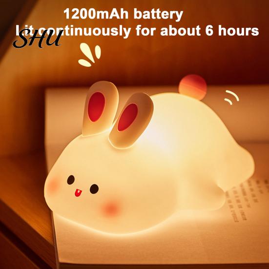 Kid Room Night Light Silicone Big Face Rabbit Tap USB Rechargeable Convenient Charging with Dimmable Timer Soft Eye-Protective LED for Sleeping