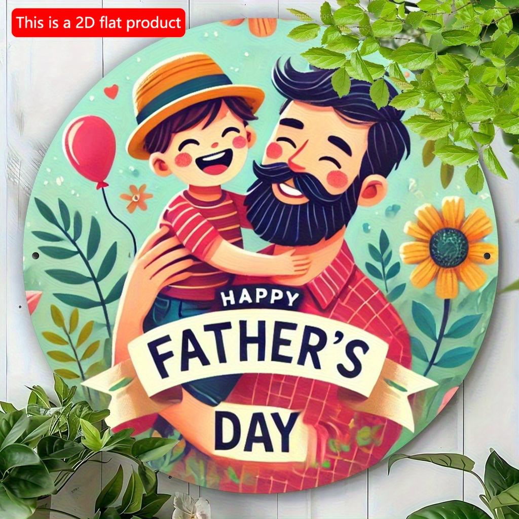 2d flach 20*20cm Alles Gute zum Vatertag " Rundes Holzschild Perfekt für Haustür, Veranda, Wohnzimmer & Schlafzimmer Deko Perfektes Vatertagsgeschenk