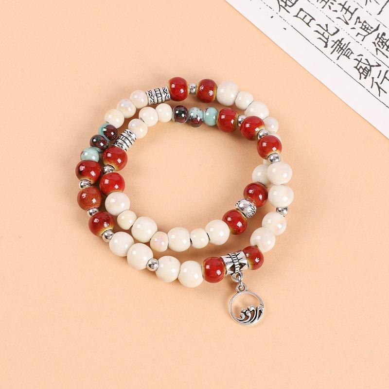 Double-layer stacked ceramic beaded bracelet men's and women's retro literary niche bracelet accessories