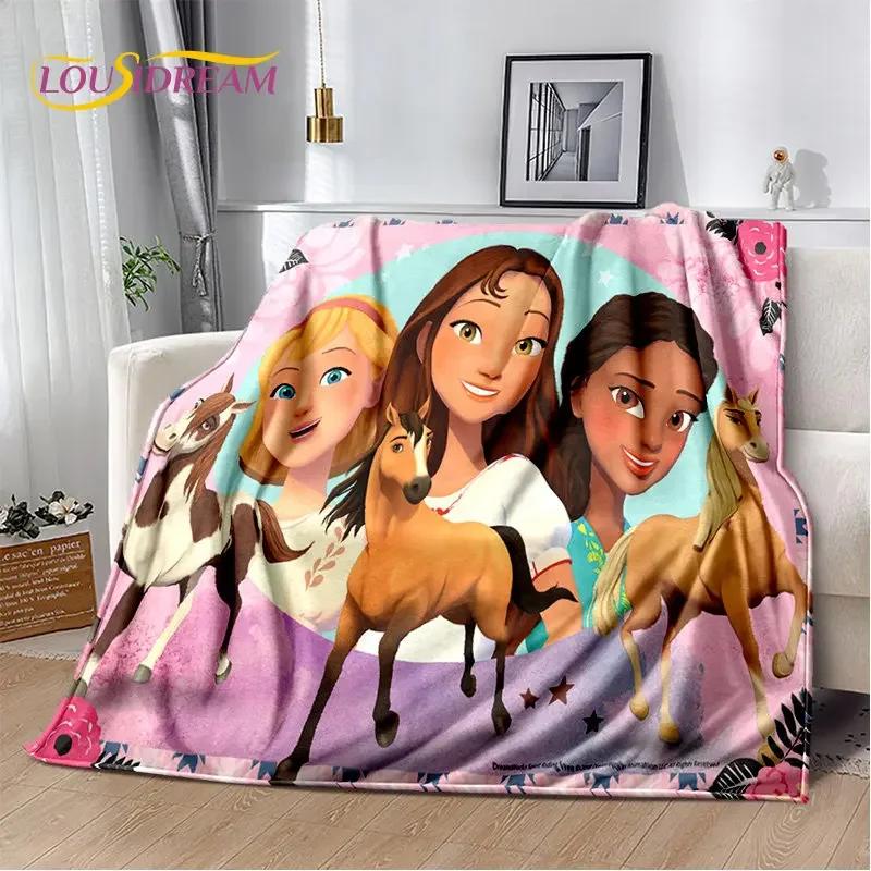 Spirit Riding Free Horses Cartoon Soft Plush Blanket,Flannel Blanket Throw Blanket for Living Room Bedroom Bed Sofa Picnic Cover